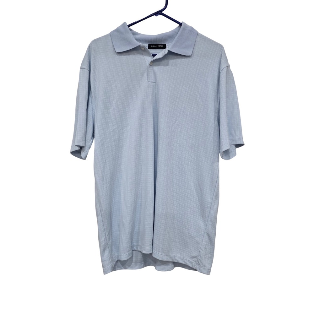 Brandini Mens Light Blue Textured Grid Short Sleeve Polo Shirt Size L NWT